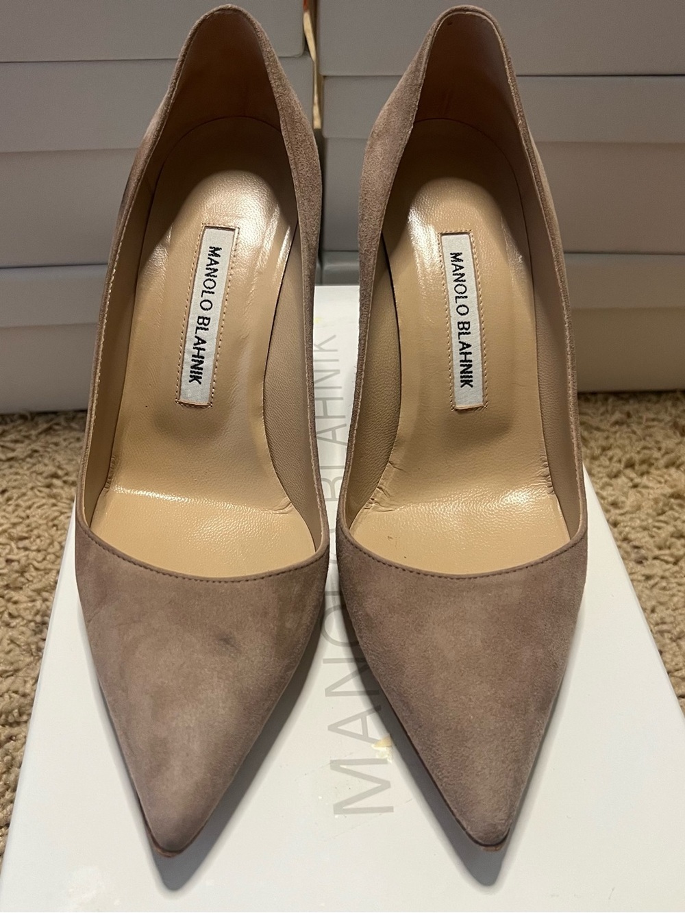 Manolo Blahnik Taupe Suede Pointed-Toe Pumps